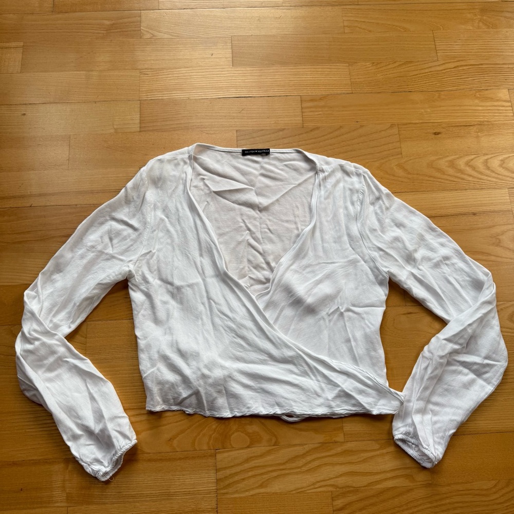 Brandy Melville white long sleeve wrap top